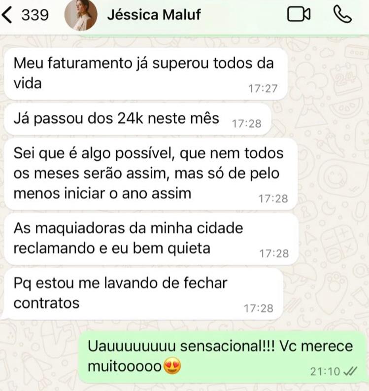 Mensagem de Jéssica Maluf sobre recorde de faturamento