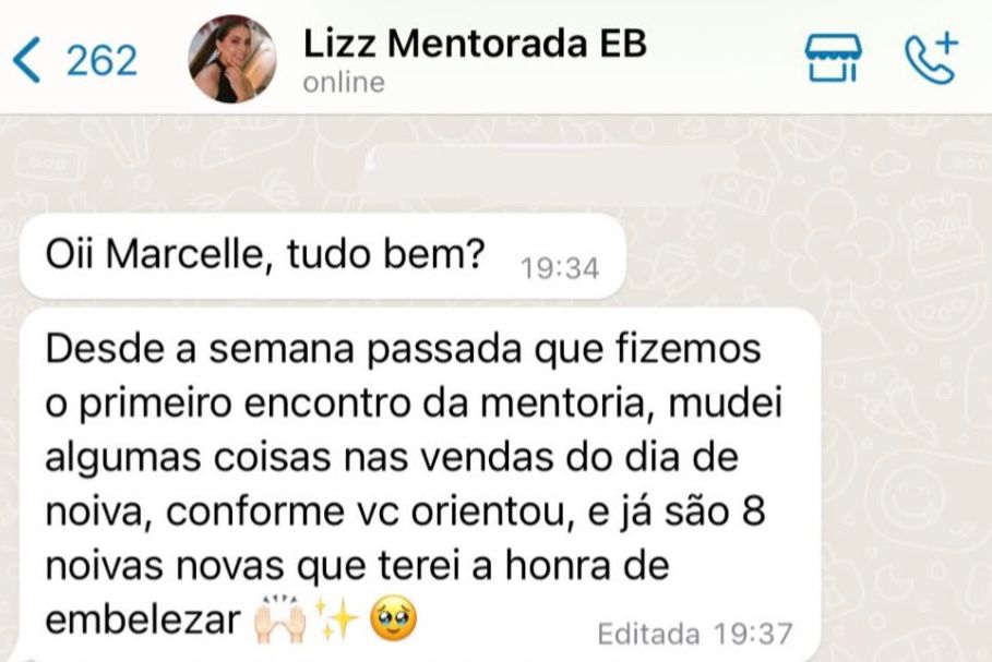 Mensagem de Lizz sobre oito noivas novas