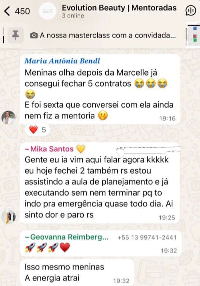Mentoradas comemorando contratos fechados no grupo